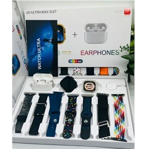 I20 Ultra Max With AirPods2 Bonus |10 In 1 Smartwatch Bundle 2.3 Inch Large Screen 10 Straps